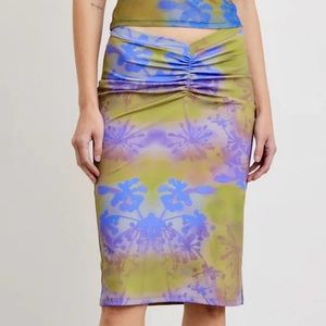 Miaou Blue and Green Floral Midi Skirt